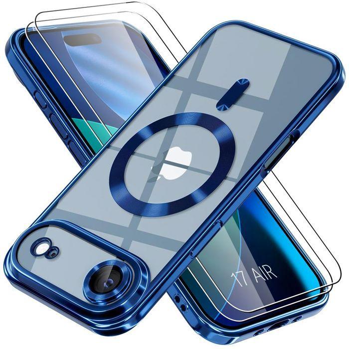 Coque de Protection - BOOLING - iPhone Air - Cercle Magnétique Bleu Chromé - 2 Vitres Trempées - Antichoc