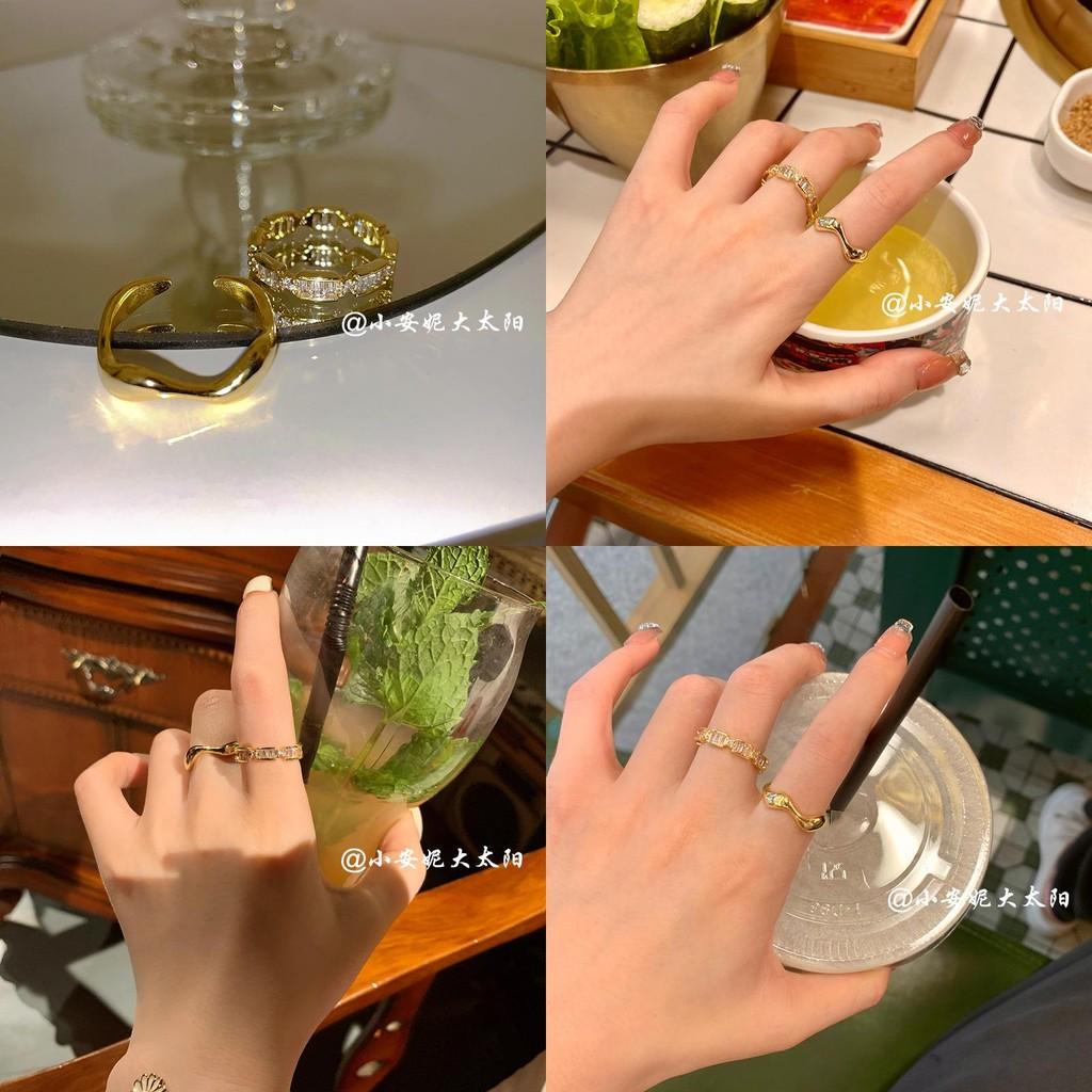 Wave Gold Trendy Design Ring Set For Women Adjustable Open Ring With Highend Cz Stone Inlay Fashionable Jewelry