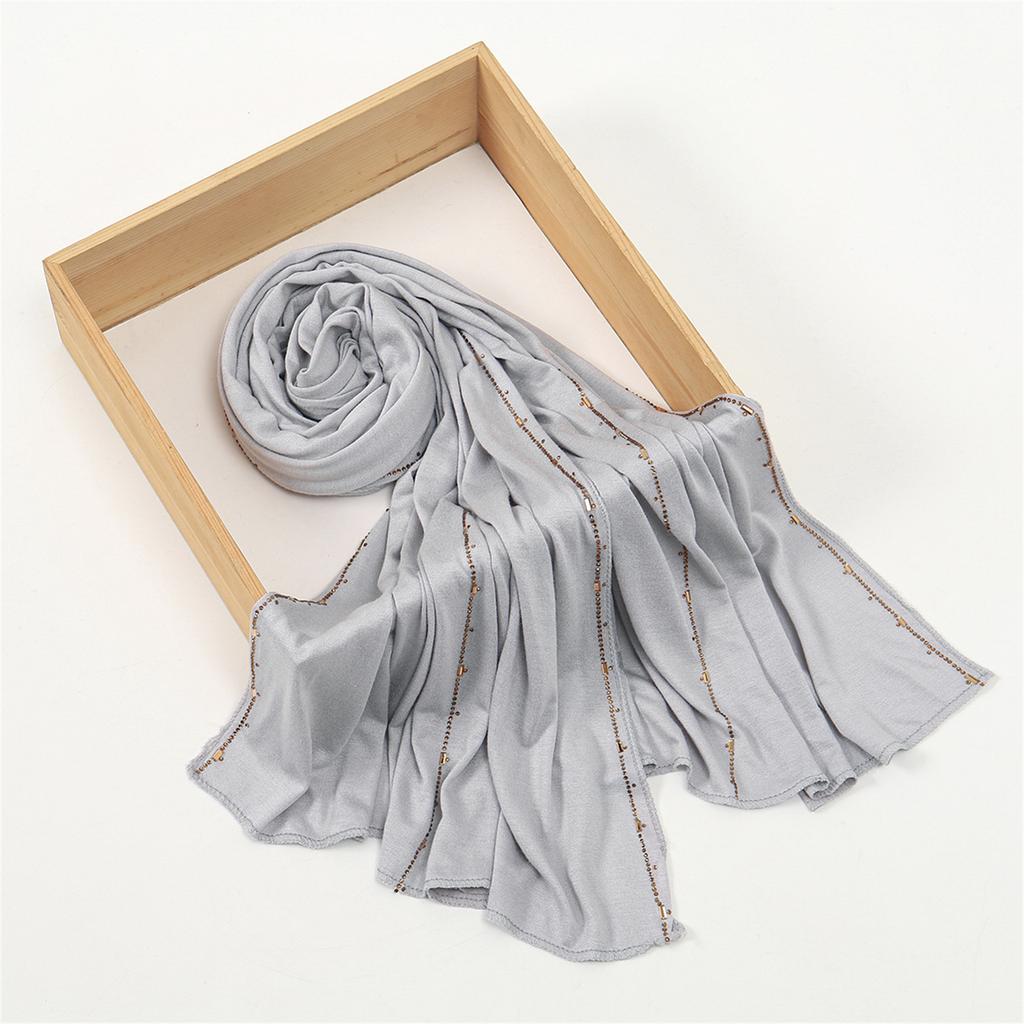 Shimmering Rhinestones Trimmed Womens Head Scarf Premium Silk Cotton Fabric Multifunctional Neck Wrap Fashion Accessory