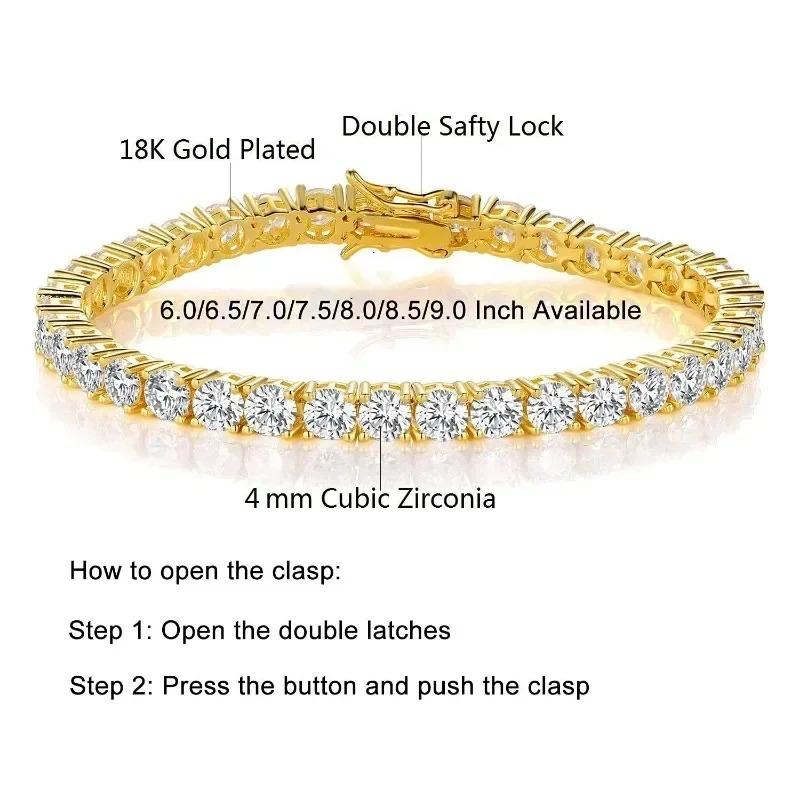 925 Gold Plated Bracelet 18K 3mm 4mm Full Diamond Sterling Wedding Engagement Party Jewelry for Women Men Unisex Tennis Bracelet