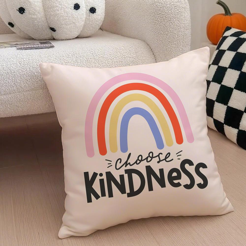 Colorful Cheerful Art Cartoon Rainbow Sun Cushion Cover Throw Pillow Cover Hidden Button Durable Polyester Chair Cushion