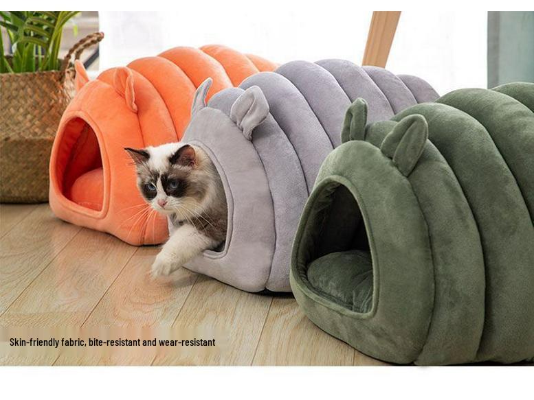 Four Seasons Enclosed Cat Bed - Cozy, Washable Caterpillar Nest for Deep Sleep