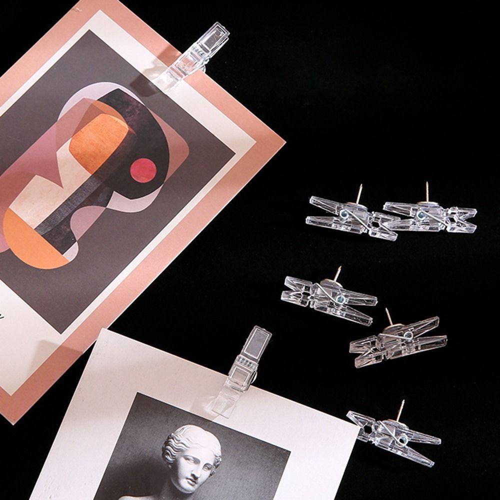 20Pcs/Box Mini Transparent Clip Push Pins Creative Pushpins with Clips Thumb Tacks  Wall Markers