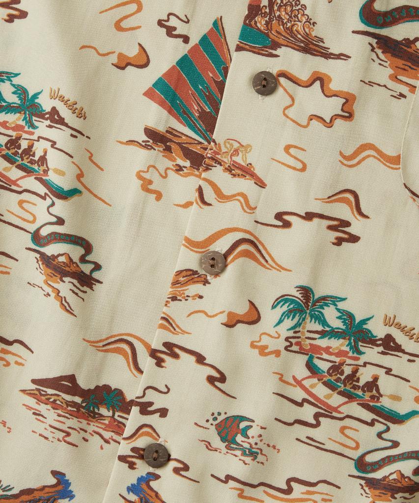 OUTSTANDING Hawaiian Open Collar Half Shirt Surfing_Beige