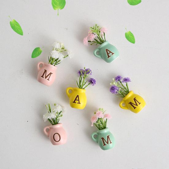 Mini Ceramic Vase Refrigerator Magnet with Fake Flower DIY MAMA MOM Letter 3D Miniature Flower Vase Fridge Magnet Decoration Mother's Day Gift