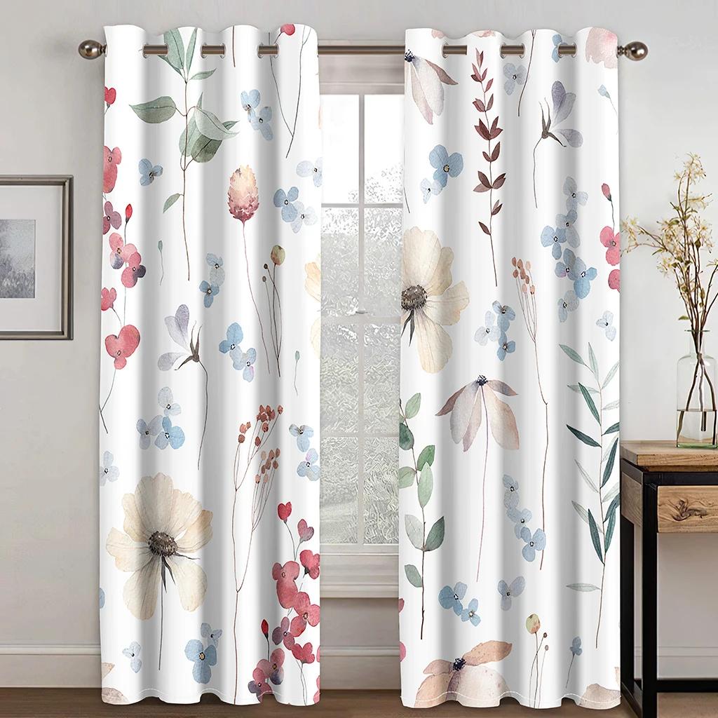 3D Digital Printing Curtain for Kitchen, Short Window Curtains, Floral and Flowers, 2 Panels