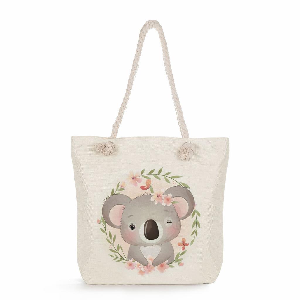 Koala print thick rope single-shoulder beach bag 7265