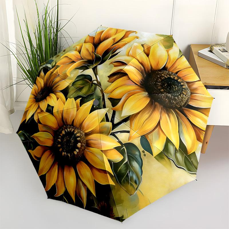 1pc Sunflower Garden Automatic Folding Umbrella, Lightweight Retractable Compact Travel Umbrella, 8-Rib Sturdy Frame, Fine Outdoor Umbrella121