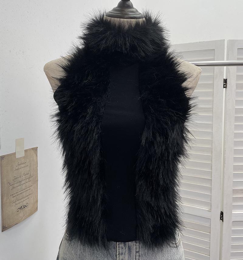 Fur Patchwork Halter Camisole - Color Block Sleeveless Slim Vest Top One Size чёрный