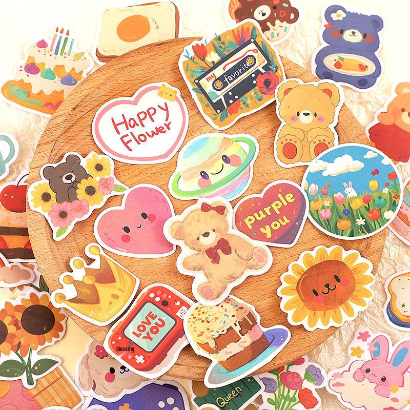 Korean Watercolor Bear Stickers: 108 Cute Cartoon Designs for Journals & Notebooks