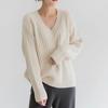 Jerséis Básicos de Punto para Mujer Otoño Invierno Cálido Suéter Cuello en V Moda Holgado Manga Larga Clásico Casual Tops de Punto