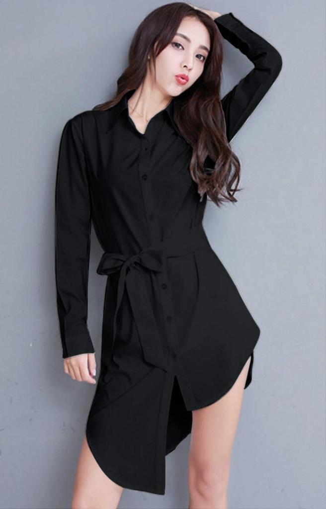 Bubu Ohana Asimétrica Lisa Larga Larga Abierta Tallas Mini Adulto Blusa Negra, Color, Longitud, Mangas, Ropa de Mujer, Primavera, Verano, Otoño, Invierno,