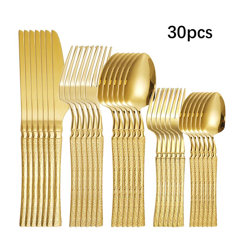 6/30pcs Golden Waist Knife, Fork and Spoon Stainless Steel Tableware Set Dessert Fork and Spoon Steak Knife, Fork and Spoon