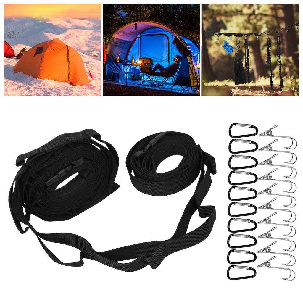 19 Rings Camping Hanging Lanyard Rope with Buckles Adjustable Outdoor Picnic Clothesline
