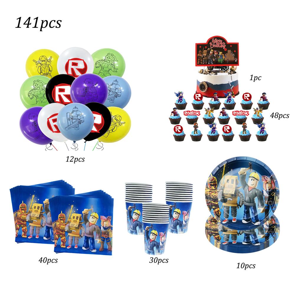 Roblox Birth Date Celebration Decorations Supplie Party Celebration Disposable banner pennant Tablecloth Cup Board paper Infant Shower collection