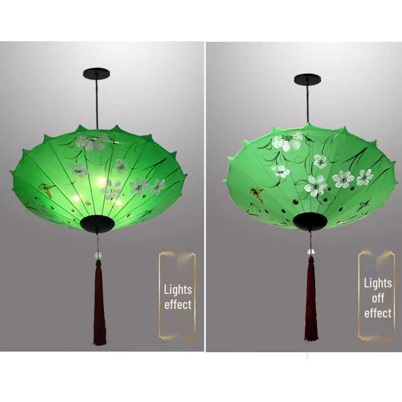 Longchan Retro Hand-Painted Fabric Disc Chinese Lantern