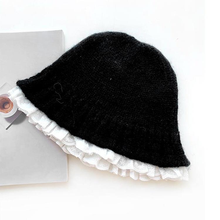 Lace Hat for Women Autumn and Winter Knitted Fisherman Hat  Korean Face Showing Small Woolen Hat Warm and Lazy Wind Basin Hat  Trendy