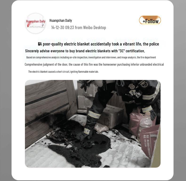 Yangzi Dual-Control Hydronic Electric Blanket for Dorms and Homes