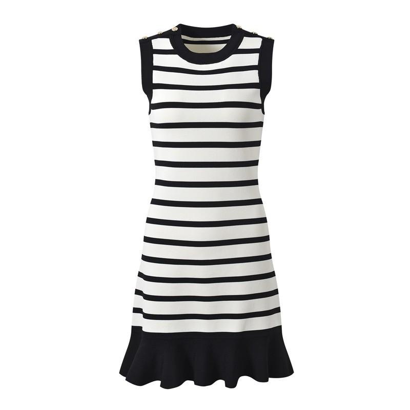 Elegantes V-Ausschnitt Strickkleid mit trendigen Kontrastfarben und kurzen Ärmeln