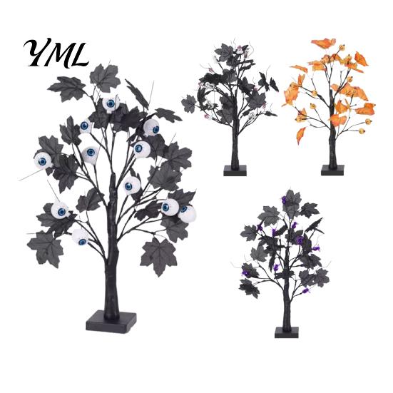 Easy Installation Decor Halloween Maple Leaf Tree Light, LED Lighted Artificial Branch Home Lamp with Pumpkin/Spider/Eyeball/Ghost for Party