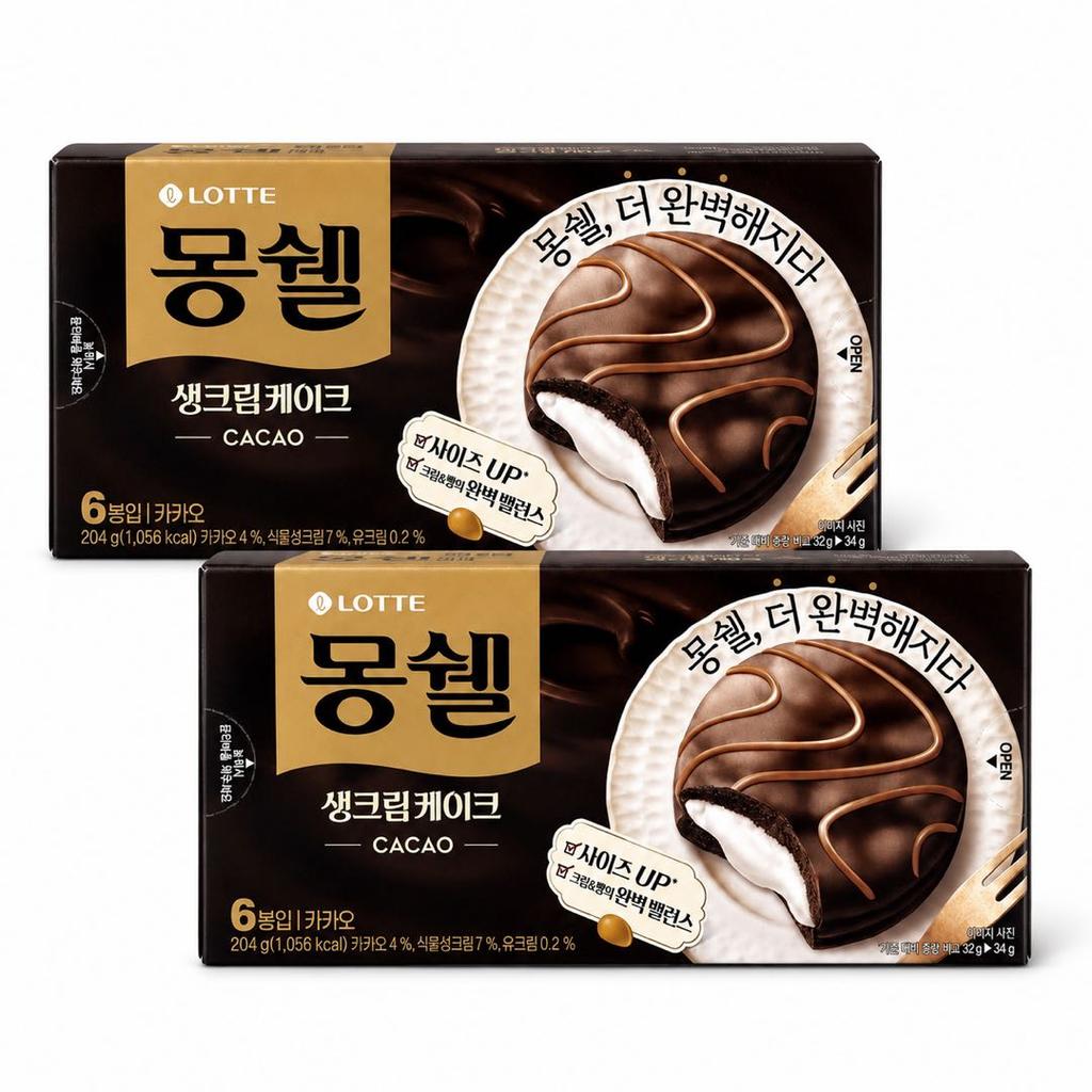 Lotte Dream Snow Cake 204g, 2 Flavors | Soft Fluffy Texture, Rich Creamy Flavor, Convenient Snack