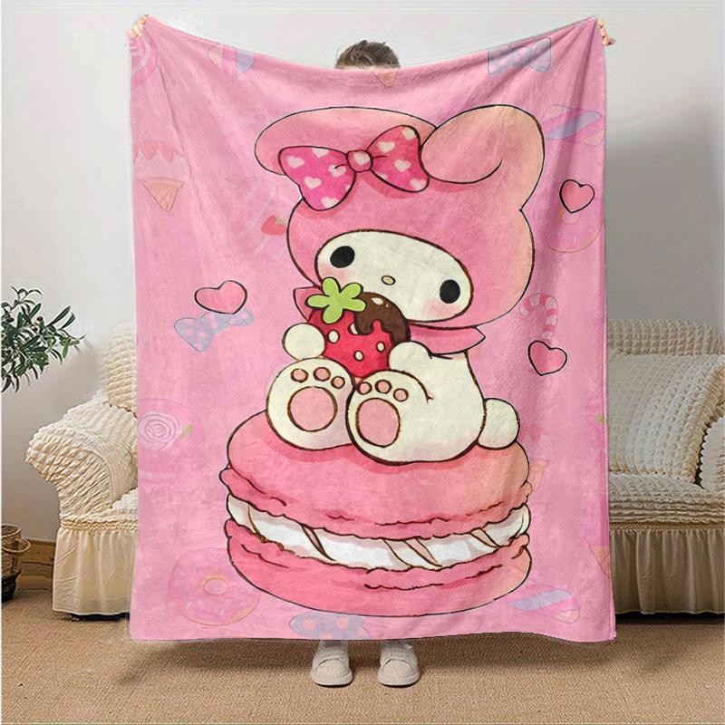 

1pc My Melody Devouring a Sweet Strawberry Macaron Blanket, Seasonal Home Decorative Throw for Room, Gift Idea for Friend, Living Room, Travel, Campin 130x150cm