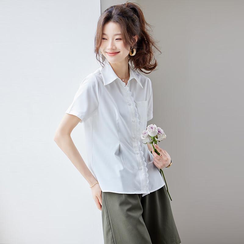 Women's Lace Patchwork Short Sleeve Collared Blouse