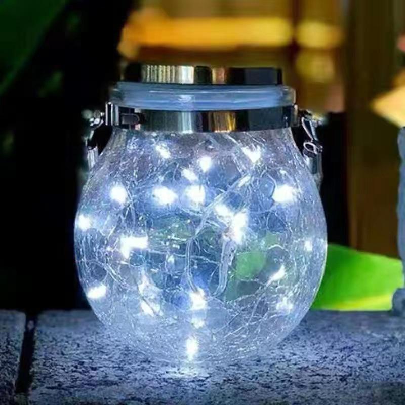 Solar Crackle Mason Jar Light for Garden, Balcony, or Tree Hanging Decor