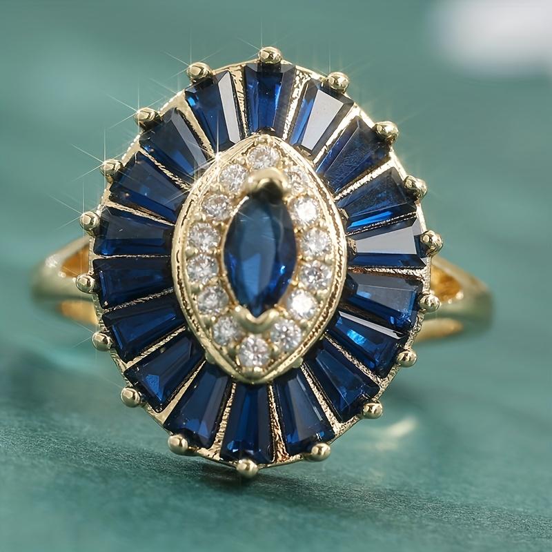 

Retro Luxury Blue Color Inlaid Zircon Oval Women s Ring, Fashionable and Trendy Holiday Party Accessories Zircon Gifts 7