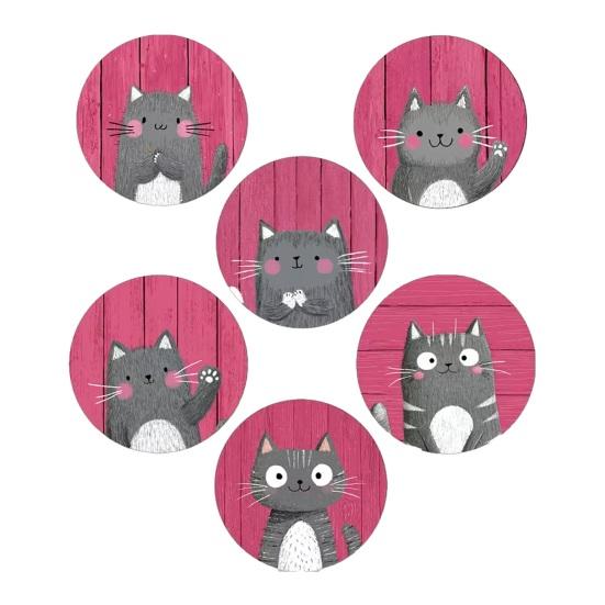 6Pcs Cute Wooden Cat Coaster  Cartoon Heat Insulation Mats for Table F
