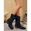 New Rivet Pointed Toe Mid-Top Boots Women's 2025 Winter Thick Heel Suede V-Mouth Knight Boots