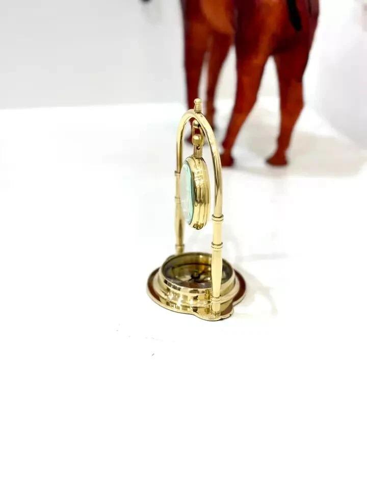 Brass Polished Antique Brass Compass with Clock Table Clock Compass Vintage