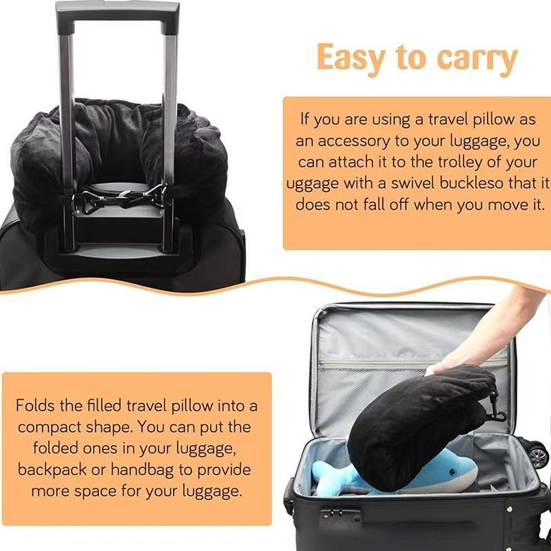 2 In 1 Travel Pillow U Shaped Neck Support and Fluffy Fillable Pillowcase Portable with Carrying Bag for Car Plane Train Camping