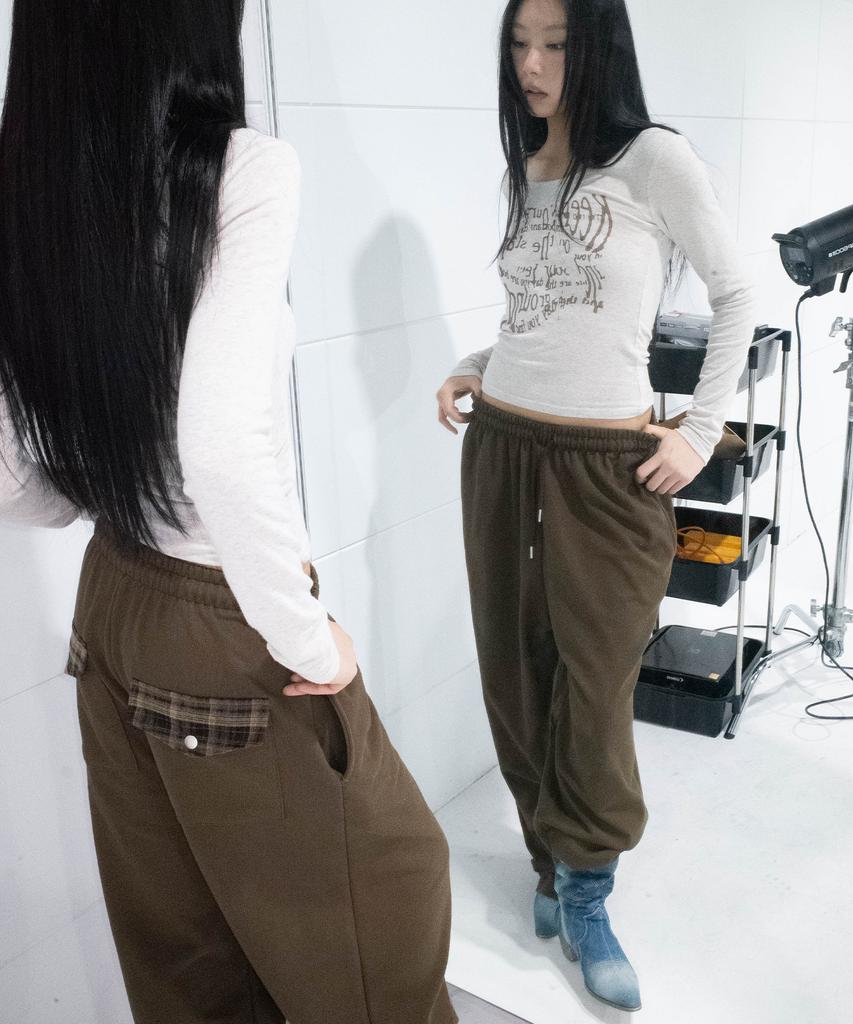 CHICKS Check Point Balloon Sweatpants Brown