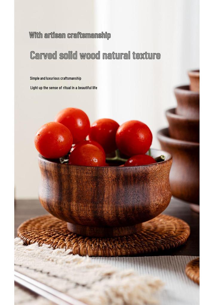 Tibetan Style Round Walnut Wood Bowl for Tea, Soup, or Rice