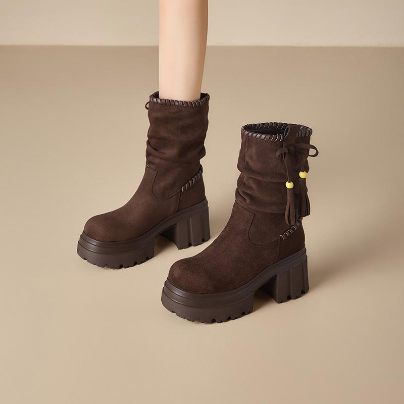 Maillard Martin boots women's autumn and winter wasteland wind heightening platform short boots velvet high heels thin boots