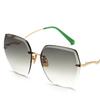 Vintage Rimless Cut Edge Sunglasses Designer Luxury Black Shades Metal Frame Big Gradient Square UV400