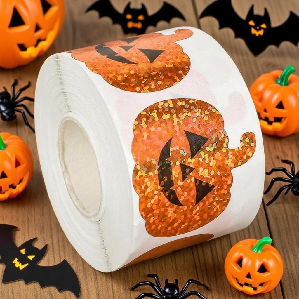 500 Sheets/roll Halloween Pumpkin Stickers Waterproof Sticker Decoration Decals Crafts Decals For Fall Decorating Holiday Party