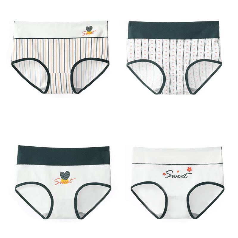 High Waist 4Pcs/Set Cotton Panties Women's Underwear Briefs Female Lingerie Laies Intimates
