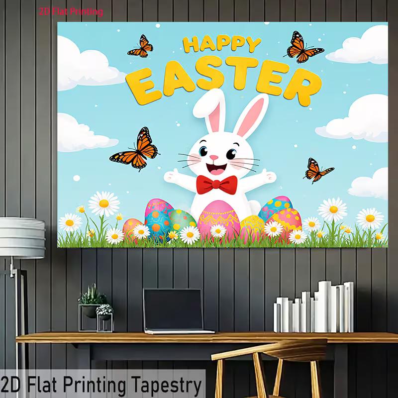 2D Easter Rabbit Colorful Eggs Photo Background