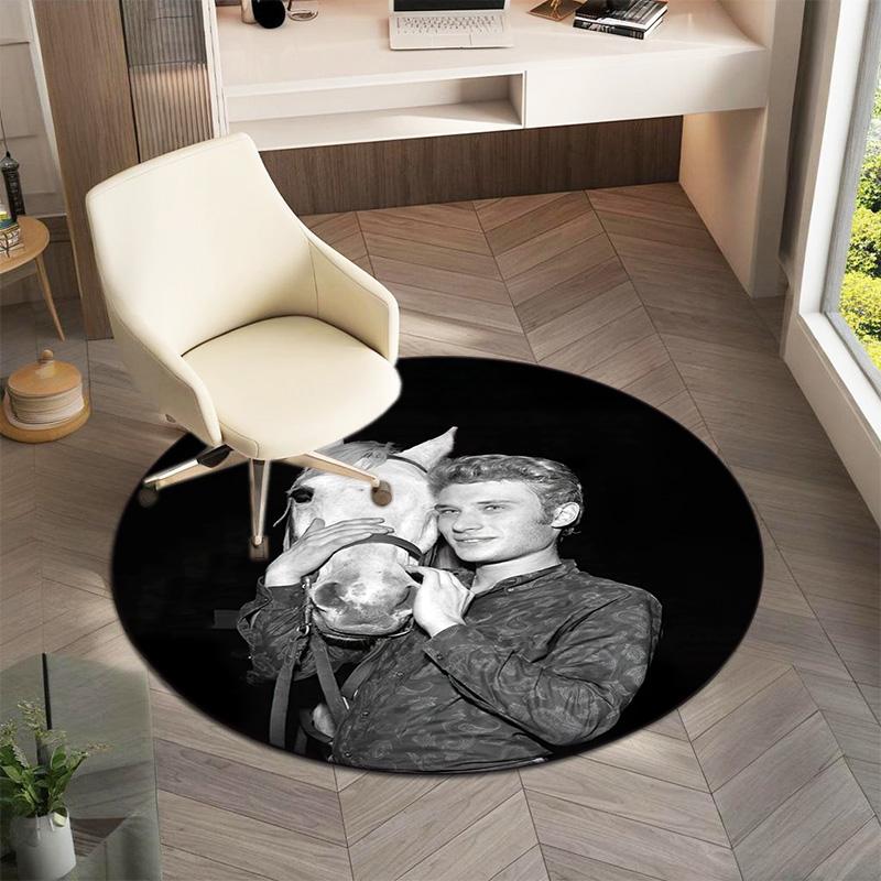 French legendary rock singer and actor Johnny Hallyday Round Carpet Soft Home Decoration Corridor Table and Chair Anti slip Outdoor Floor Mat rug H9