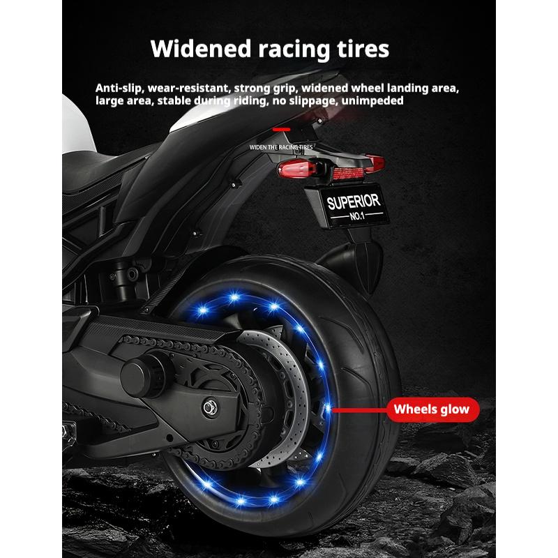 Children's Electric Motorcycle Dual Drive Children's Car with Remote Control Bluetooth Music LED Light Microphone Luminous Wheel