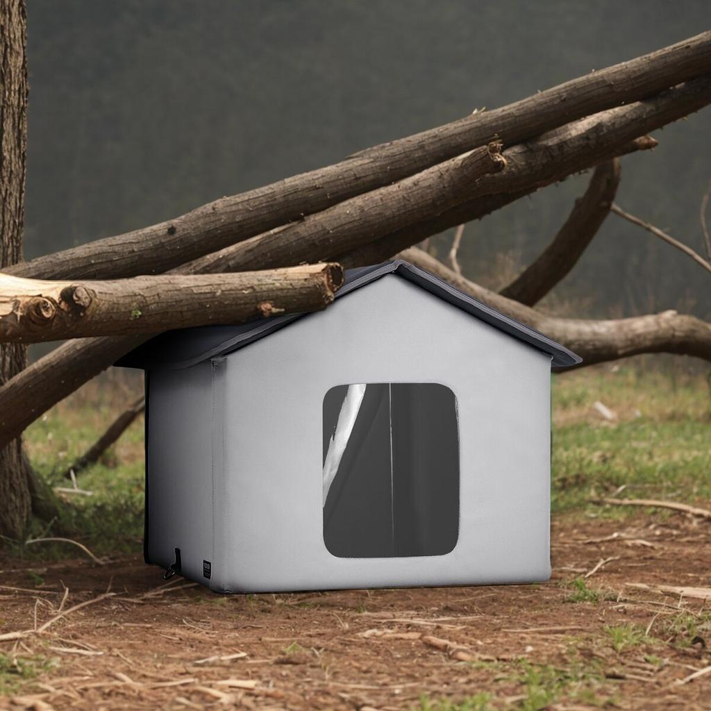 Heated Cat House Foldable Kitty Shelter with Heated Pad Gray Middle