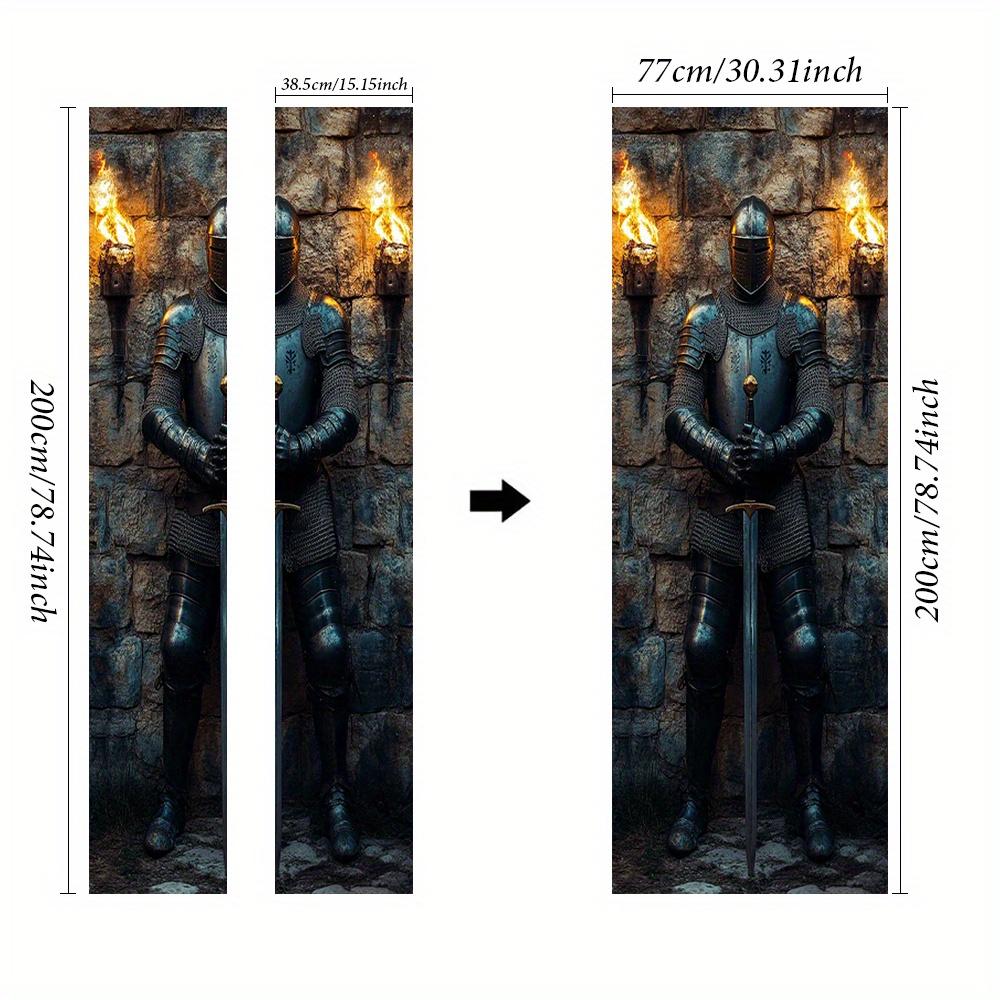 

1 medieval knight armor wall sticker - self-adhesive door mural, flame sword, and stone wall home decoration, suitable for bedro