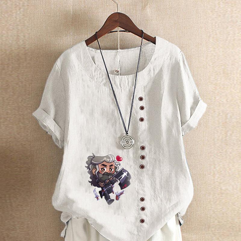 Women's Fashion Soft Boy Prined Short Sleeve T-shirt Loose Cotton Shirt Casual Loose Summer Blouse Tops Plus Size
