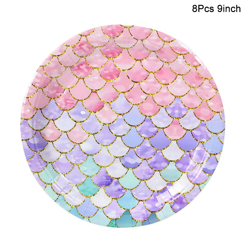 Meerjungfrau Einweggeschirr Set Pappteller Tasse Serviette Tischdecke Kinder Mädchen Kleine Meerjungfrau Geburtstagsparty Dekoration Lieferungen