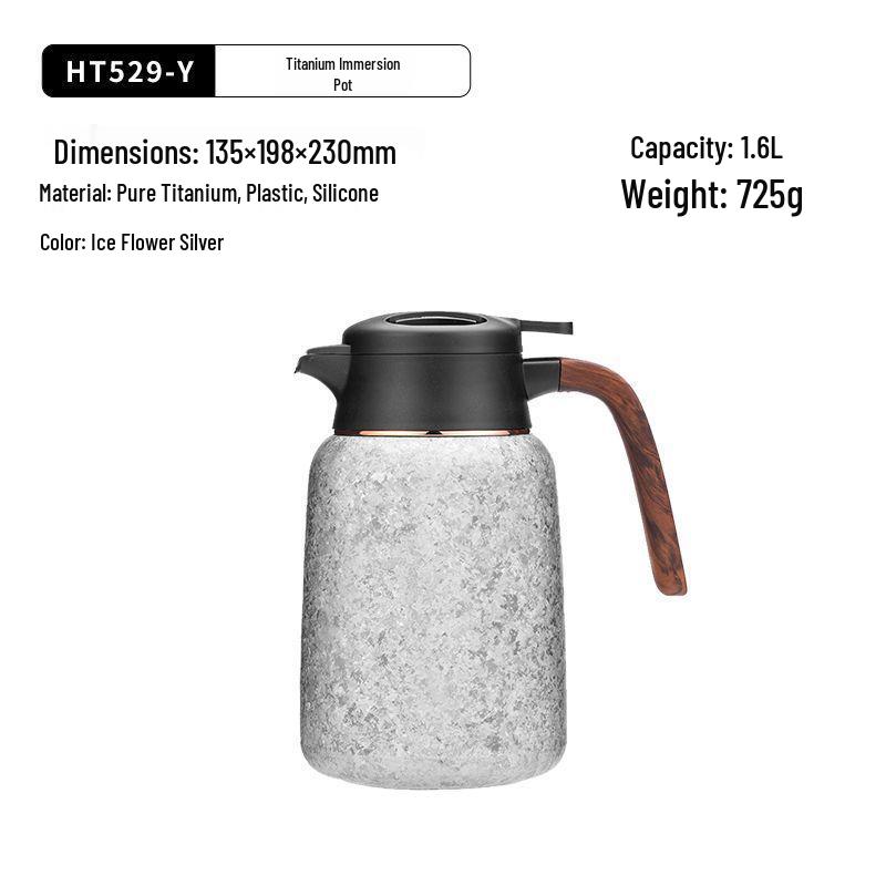 KEITH Titanium Era Pure Titanium Ice Flower Stewing Teapot, 1.6L Large Capacity Thermos Pot for Household Use