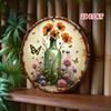 Metal Wall Art Vintage 2D Iris Flower Butterfly Round Plate 20cm for Garden