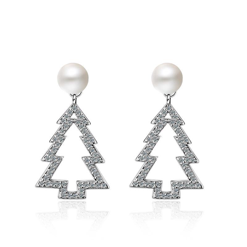 Korean Style Rhinestone Pearl Christmas Tree Stud Earrings: Simple & Versatile