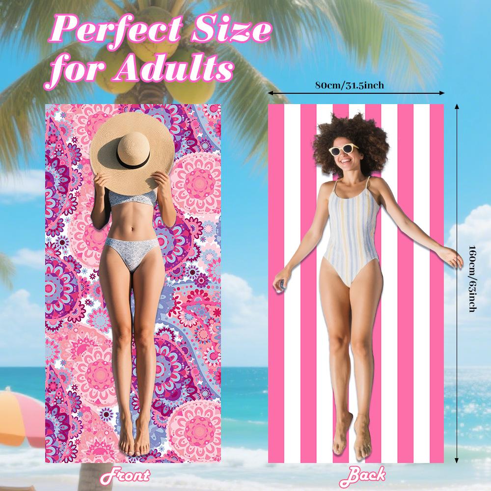Pink Rhyme Waist Pattern, Double-sided Printing, Double-sided Velvet Beach Towel, Sunscreen, Absorbent Towel, Convenient Outdoor Bath